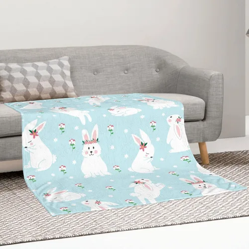 Miniatura 3 de Manta de Pascua y primavera, manta de felpa acogedora y suave para sofá, cama, sofá, viajes, campamento para adultos/niños, color azul y blanco