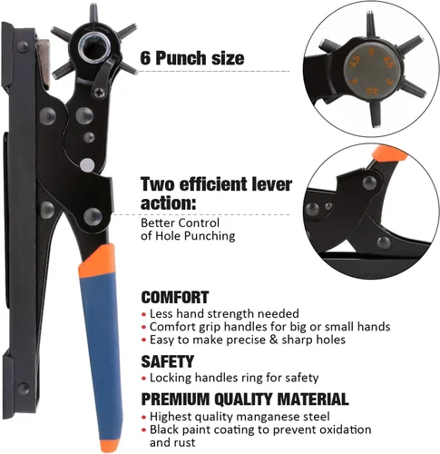 Miniatura 3 de KingTool Juego de perforadores de cuero de escritorio, perforador giratorio súper resistente, herramienta para hacer varios tamaños de agujeros