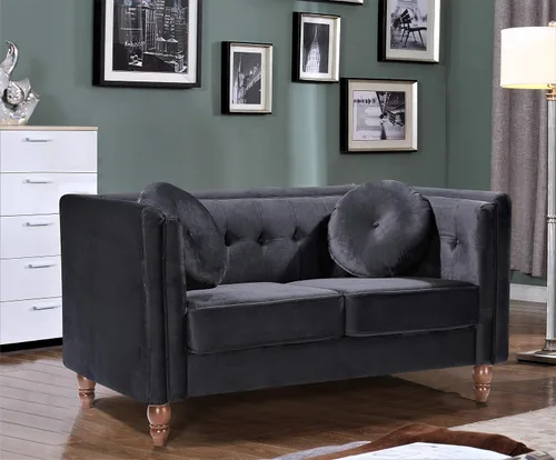 Miniatura 3 de Container Furniture Direct Lexie Velvet Comfy Mid Century Chesterfield - Sofá biplaza de tres plazas para apartamento, dormitorio y oficina, juego