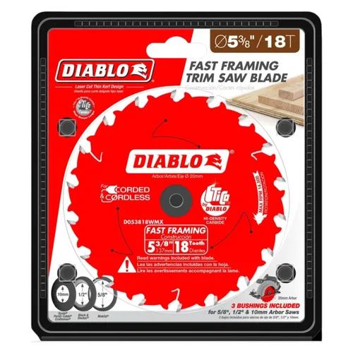 Miniatura 2 de Diablo Hoja de sierra de encuadre rápido para madera - Diámetro de 5-3/8", 18 dientes ATB, eje de 20 mm, corte de .049", ángulo de gancho de 18°