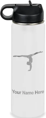 Miniatura 73 de LaserGram Botella de agua personalizada, gimnasta niña, acero inoxidable de doble pared aislada al vacío con popote superior, regalo grabado Azul