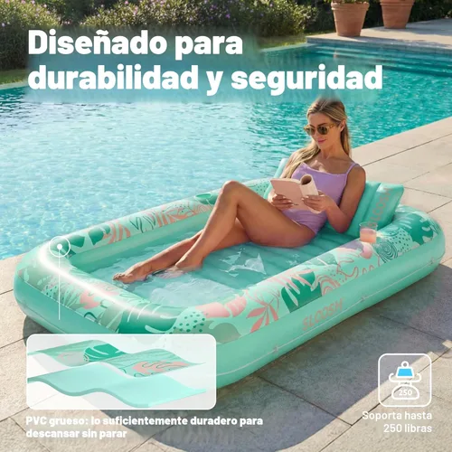Miniatura 5 de SLOOSH Flotador inflable para tumbona de piscina, 70 x 46 pulgadas, flotadores de piscina para adultos con almohada, flotador 4 en 1 para balsa