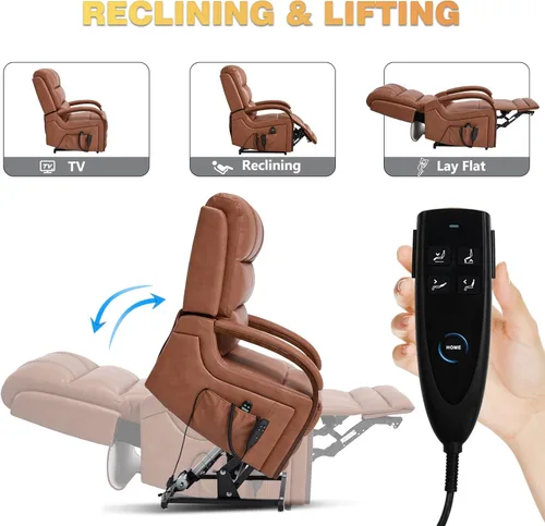 Miniatura 3 de Sillón reclinable de elevación eléctrica de doble motor Trustyue, reclinable plano, silla elevadora con masaje y calor, asistencia para pararse