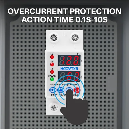 Miniatura 9 de Interruptor de Circuito Inteligente 110V, Corte de Baja Tensión de 1~63 Amp, Interruptor de Corriente AC Ajustable para Sistemas Solares (Negro)