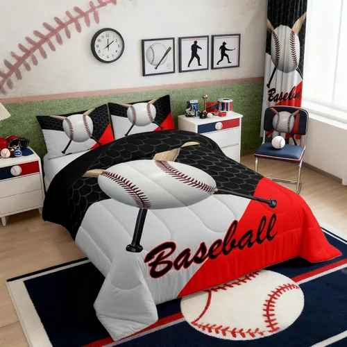 Miniatura 2 de Juego de edredón de béisbol en 3D para niños, tamaño twin, juego de ropa de cama para niños amantes de los deportes de juegos de pelota, decoración