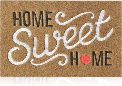 Miniatura 11 de Alfombra de bienvenida para puerta para interiores y exteriores, con parte trasera de goma antideslizante, “Home Sweet Home”, absorbe el barro