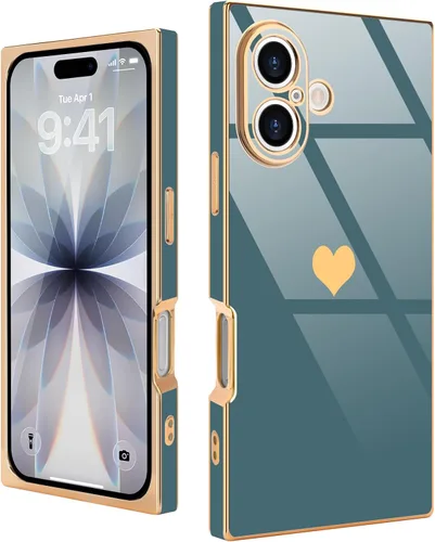 Miniatura 77 de Compatible con iPhone 12 Funda Rectangular Bonita Chapado Dorado Lujo Corazón de Amor Funda de Teléfono para Mujeres Niñas A Prueba de Golpes