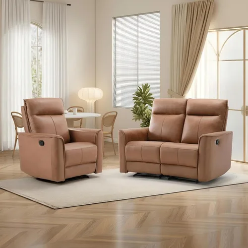 Miniatura 11 de CANMOV Juego de muebles de sofá reclinable manual para sala de estar, incluye sillas de enfermería Leathaire, reclinables giratorias, sillón
