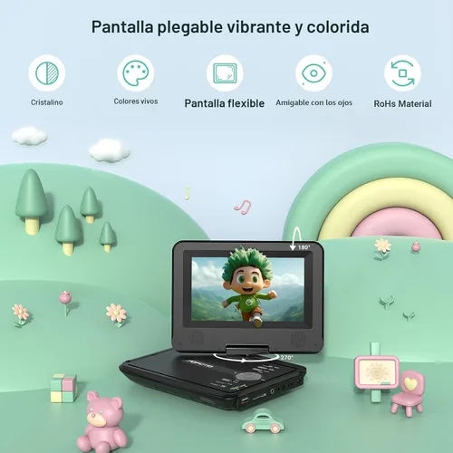 Miniatura 2 de POFOTO Reproductor de DVD portátil de 9.5 pulgadas para niños y automóvil con pantalla giratoria de 7.5 pulgadas, tiempo de trabajo de 4 a 6 horas