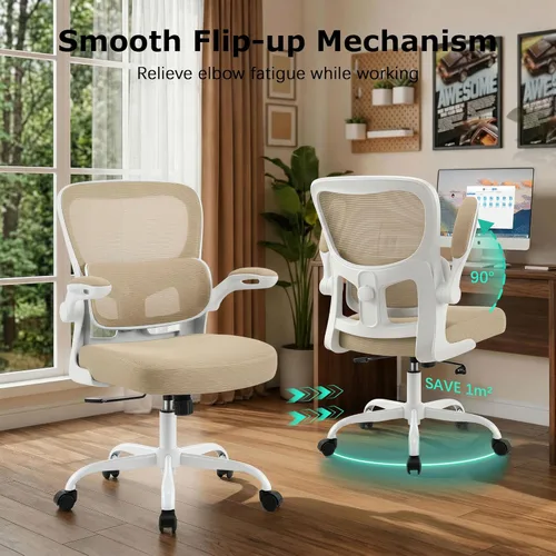Miniatura 8 de AreShark Silla de oficina ergonómicas con soporte lumbar ajustable, silla de malla transpirable con respaldo alto con ruedas y reposabrazos Caqui