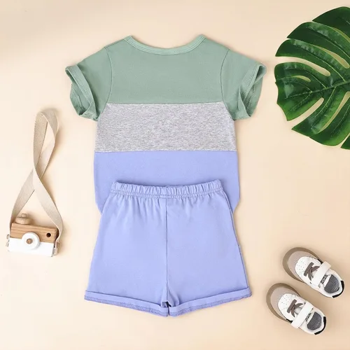 Miniatura 72 de Ropa para bebé niño pequeño, trajes de verano de manga corta, camiseta de retazos y pantalón con bolsillo, conjunto de 2 piezas, 12 meses a 4 años