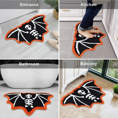 Miniatura 7 de Quimoy Alfombra de baño de murciélagos de Halloween, tapete de baño gótico espeluznante de Halloween, bonito tapete de baño de murciélago