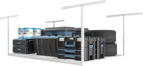 Miniatura 11 de FLEXIMOUNTS Pro 4x8 Estante de almacenamiento para el techo del garaje, sistema de organización de almacenamiento ajustable, estantes de Negro