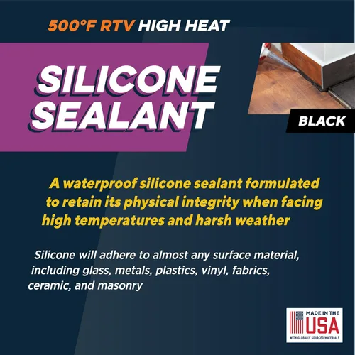 Miniatura 3 de Sellador de silicona RTV Rutland 500°F de alta temperatura, negro, fabricado en EE. UU., adhesivo para juntas de alta temperatura, estable a