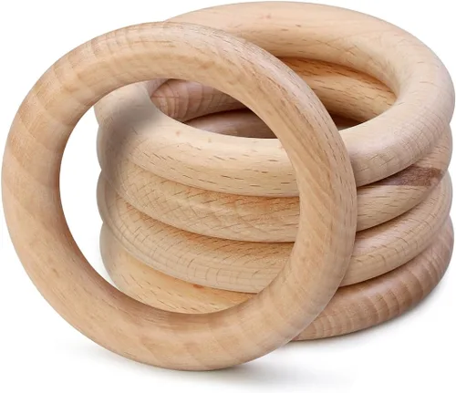 Miniatura 27 de FoDau770 5 anillos de madera de haya natural, anillos de madera maciza sin terminar, círculos de madera resistente, círculos de macramé