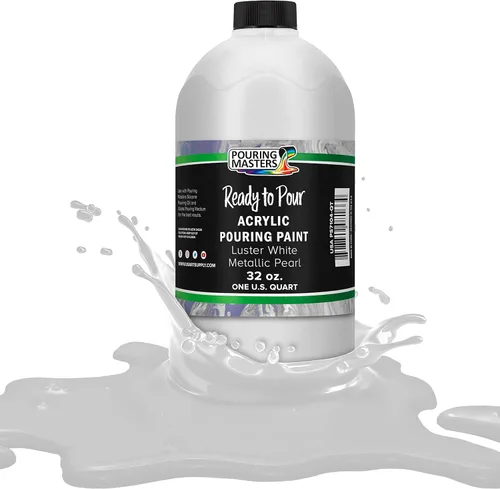Pouring Masters Luster White Metallic Pearl Listo para Verter Pintura Acrílica para Verter - Pintura Acrílica Fluida Premezclada Premium de 32 Onzas