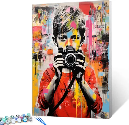 Banksy - Kit de pintura al óleo por números, 16 x 20 pulgadas, pintura al óleo para niños, estudiantes, adultos, principiantes, con pinceles y