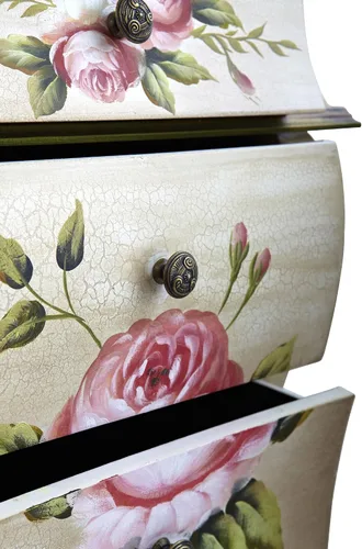 Miniatura 3 de Nearly Natural Mesita de noche antigua con mesita de noche de arte floral, beige/rosa/dorado, 23 x 14.5 x 34.5 pulgadas