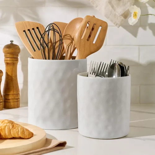 Miniatura 9 de famiware Soporte para utensilios de cocina, 7.2 + 5.8 pulgadas, de cerámica, para encimera, 2 utensilios de cocina, organizador de utensilios