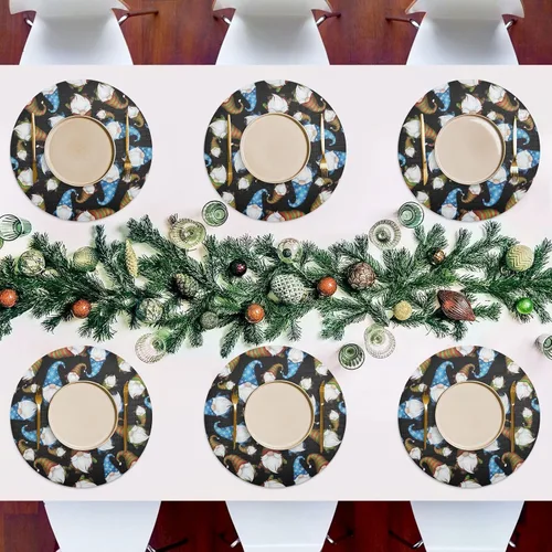 Miniatura 7 de Whimsical Christmas Gnomes Black PVC Placemat, Non Slip Dining Table Heat Protector Mats for Kitchen one sizex4