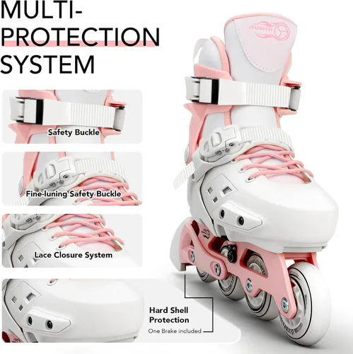 Miniatura 2 de Patines en línea para niños y niñas con ruedas iluminadas, tamaño ajustable, adecuado para principiantes, patines para mujeres, niñas y adultos Rosa