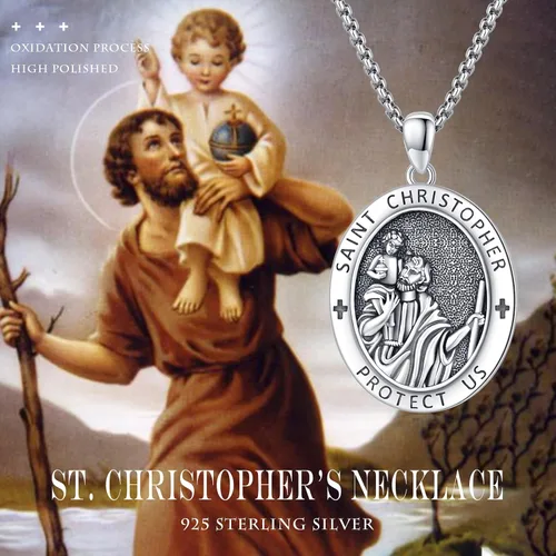Miniatura 162 de Collar con colgante de plata de ley 925 con medalla de San Patrón, joyería religiosa para hombres y mujeres, con cadena de acero inoxidable 316L