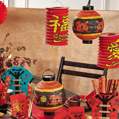 Miniatura 4 de Fun Express Juego de 3 linternas chinas colgantes de papel iluminado Dragon Print Design, Chinese New Year Party Decor