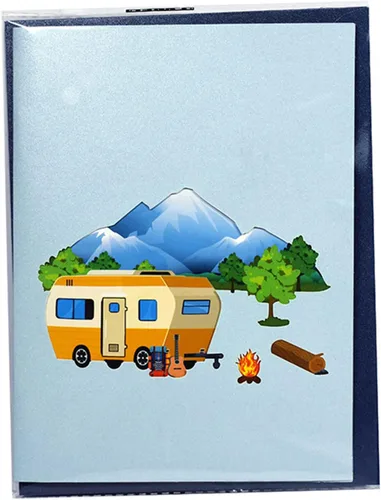 Miniatura 4 de Tarjeta emergente 3D de camping RV tarjeta de felicitación con sobre para marido, hijo, padre, tarjetas de cumpleaños, tarjeta de viaje al aire
