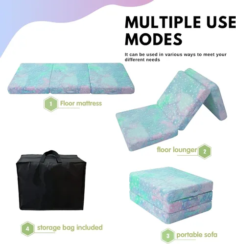 Miniatura 4 de MeMoreCool Colchón de suelo plegable para niños, Glow de 57x22 pulgadas, colchoneta para dormir y guardería para niños pequeños, futón plegable