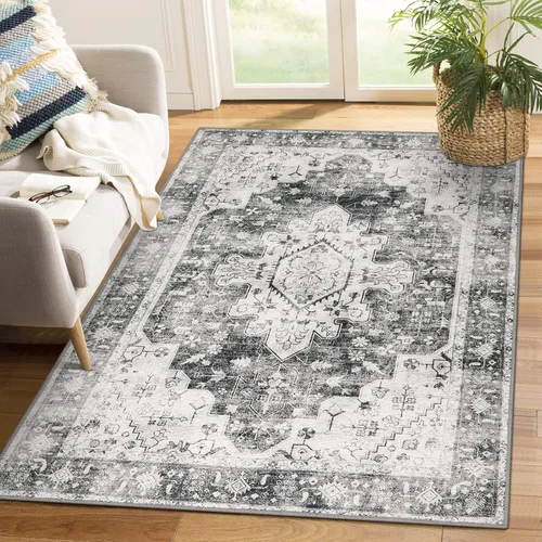 Miniatura 19 de Moynesa Alfombra de pasillo ultra fina lavable de 2 x 6 pies, antideslizante, resistente a las manchas, alfombra vintage que no desprende para Gris