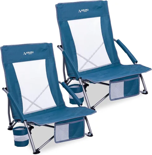 Miniatura 12 de Sillas de playa plegables bajas para adultos, silla de camping portátil ligera con soporte para tazas, silla de campamento plegable para conciertos
