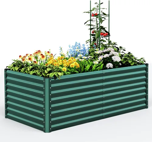 Miniatura 15 de Quictent Jardinera elevada galvanizada de 6 x 3 x 2 pies, maceta de metal sin fondo para patio trasero al aire libre, incluye 1 jaula de tomate Gris