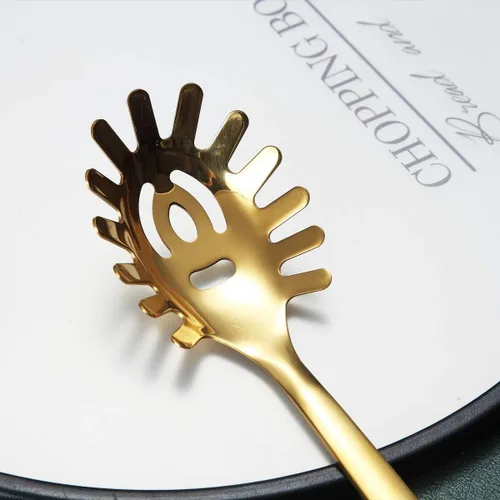 Miniatura 5 de Cuchara de espagueti dorada, servidor de pasta Berglander con chapado en oro de titanio, servidor de espaguetis de acero inoxidable para cocinar
