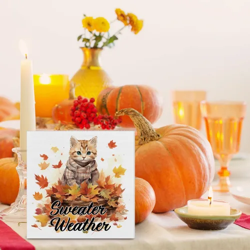 Miniatura 4 de Decoración de otoño para el hogar, decoración de otoño, suéter de madera, letrero de madera de arce y gato, decoración interior para escritorio