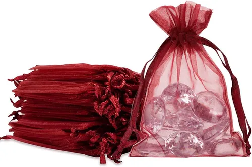 Miniatura 19 de Bolsas de regalo de organza de 5 x 7 pulgadas con cordón para joyas, dulces, flores de lavanda secas, 100 bolsitas rojas, bolsa de malla de tela