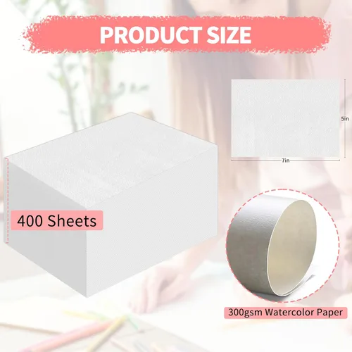 Miniatura 2 de ZAYOUAU 400 hojas de papel de acuarela a granel, 5 x 7 pulgadas, 300 GSM, algodón blanco prensado en frío, papel de pintura para niños