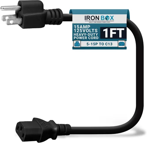 Miniatura 39 de IronBox Electric - Cable de alimentación de servicio pesado 5-15P a C13 - Cable de 3 clavijas 15A 125V 14/3 SJT para PC - Cable para computadora