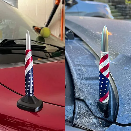 Miniatura 2 de Antena de bala de la bandera americana para coche y camión con tapas de válvula, antena universal para GM Chevy Silverado 1500 2500 3500 HD