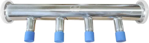 Miniatura 4 de HFS (R) Abrazadera triple de 1,5 "a NPT Colector de cuatro vías (4) 1/2 "NPT macho 24" longitud 304 acero inoxidable