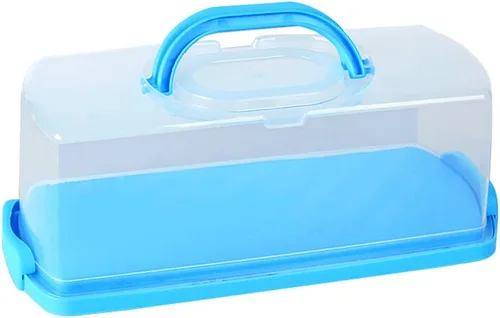 Panera portátil con asa, contenedor de plástico rectangular para almacenamiento de alimentos, cúpula translúcida de 13 pulgadas para pasteles,