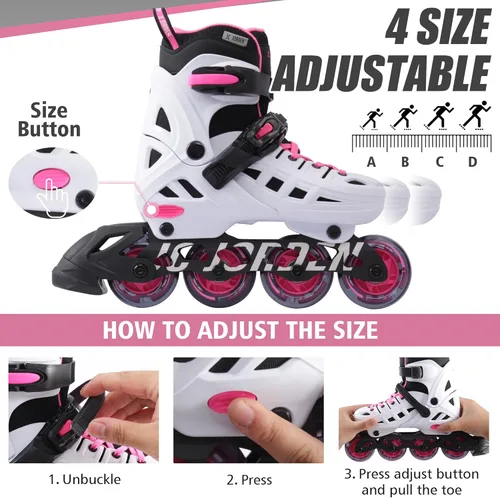 Miniatura 5 de Patines en línea para niños y niñas, 4 tamaños ajustables con ruedas en línea y ruedas completamente iluminadas para mujeres y hombres, carcasa