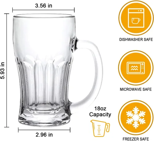 Miniatura 2 de QAPPDA Juego de tazas de cerveza, tazas de vidrio con asa de 18 onzas, vasos de cerveza grandes para congelador, vasos de cerveza de 17.6 fl oz