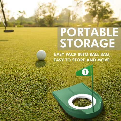 Miniatura 2 de Paquete de 9 tazas de golf con banderas, ayudas de entrenamiento de golf de plástico con recuperador de pelotas de golf, juego de agujeros de Verde