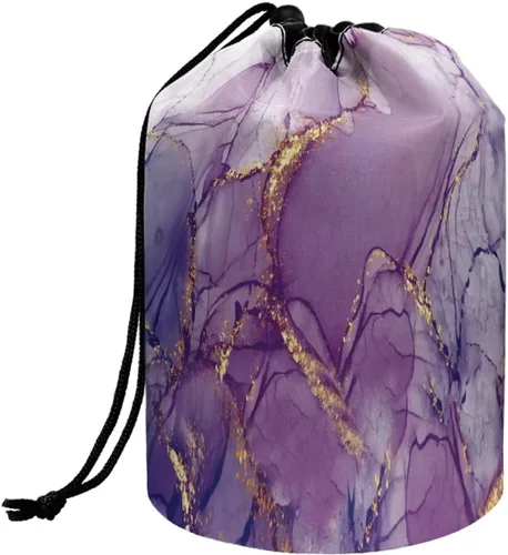 COEQINE Bolsas de maquillaje con cordón, bolsas de gran capacidad para mujeres, bolsas de aseo femeninas para viajes y trabajo, Púrpura (Purple Gold