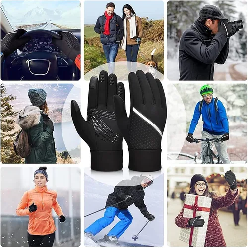 Miniatura 7 de OOPOR Winter Warm Running Sports Gloves - Cold Weather Ski Outdoor Thermal Bike Black Mittens for Man Woman