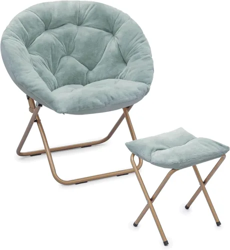 Miniatura 40 de Cómoda silla con platillo, silla de sala de estar, silla plegable acolchada suave de piel sintética, cómoda silla cuadrada de luna para sala