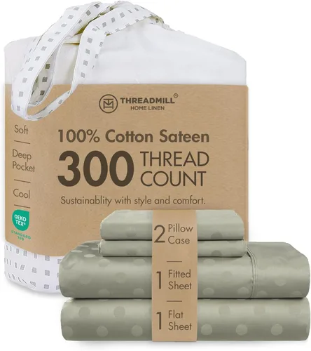 Miniatura 45 de Threadmill Sábanas 100% Algodón para Cama Tamaño King Juego de Sábanas de 4 Piezas para Cama King Suave, Transpirable y Ligero Satén de Damasco
