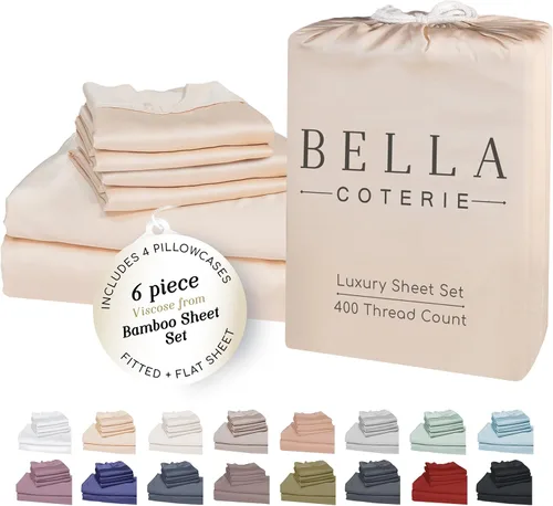 Miniatura 62 de Bella Coterie - Juego de sábanas de lujo de viscosa de bambú para cama tamaño split king 2 sábanas ajustadas para camas Sleep Number y camas 06