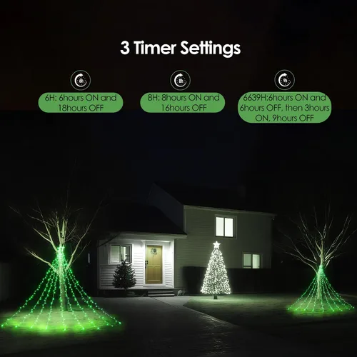 Miniatura 7 de WBao 344 luces LED de Navidad para decoración al aire libre con estrella de 12 pulgadas, luces de Navidad de cascada de 11.9 pies, control remoto, 8
