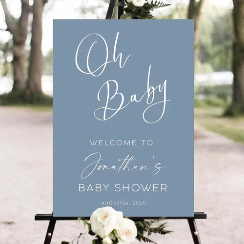 Miniatura 8 de Letrero de bienvenida personalizado para baby shower, lazo azul, niño, cinta de acuarela, minimalista, PVC, 18 x 12 pulgadas, tamaño completo